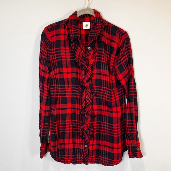 CAbi Tops - Cabi red + black flannel button down